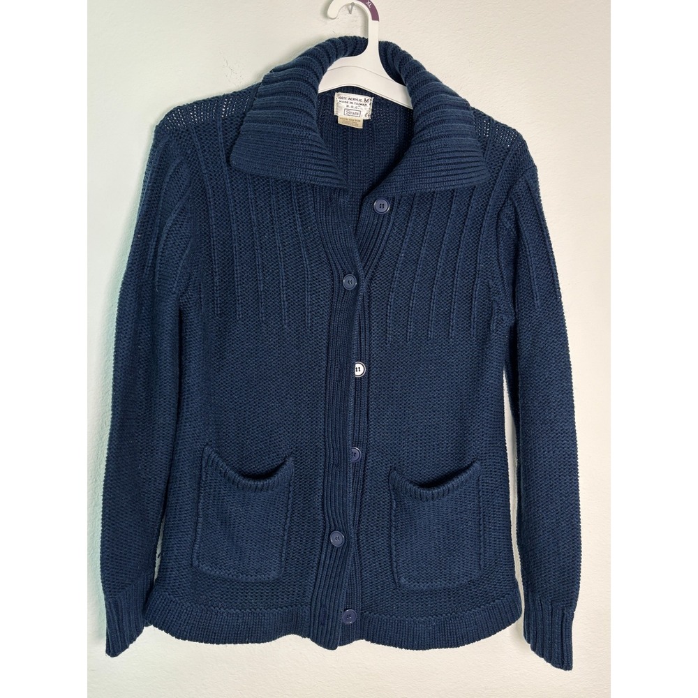 Vintage Sears Navy Blue Knit Cardigan Sweater Shawl Collar Button Front‎ Mens M